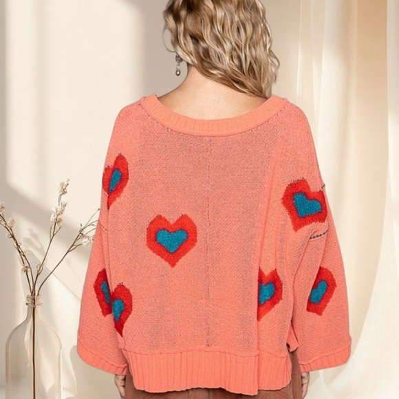 POL Tangerine Orange Chenille Sweater | Heart Design Top - Picture 4 of 7